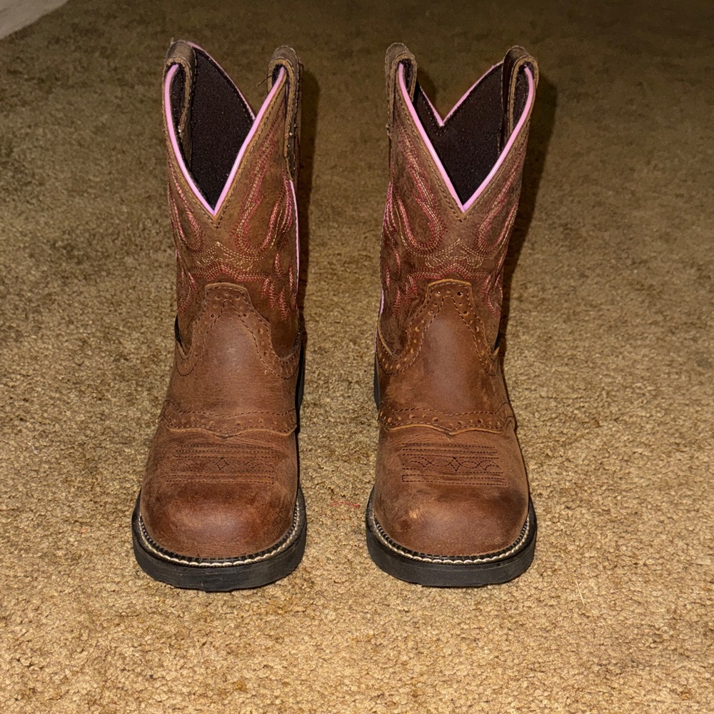 Brown and Pink Western steel toe Boots